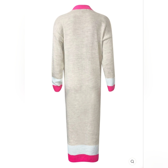 "CERSEI" ITALIAN DESIGNER CARDIGAN LONGLINE COLOR BLOCK IN HOT PINK - US 10-12 - Picture 10 of 11
